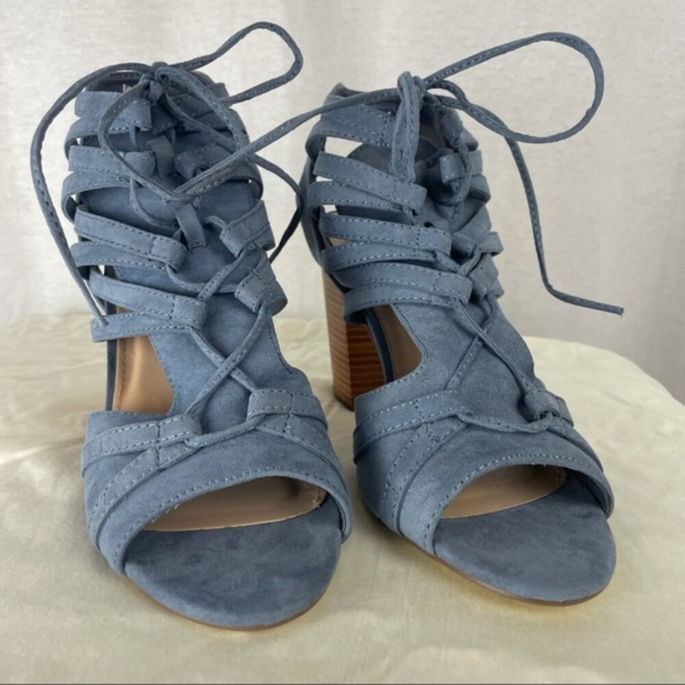 NWT Duty Blue Lace Up Heeled Sandals - Picture 11 of 15